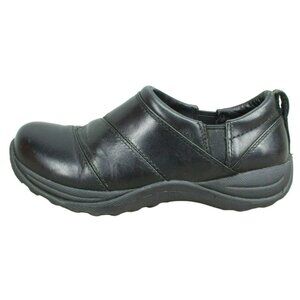 LL Bean Black Leather Slip On Comfort Flexible Moccasin Shoes Size 7 Wide
